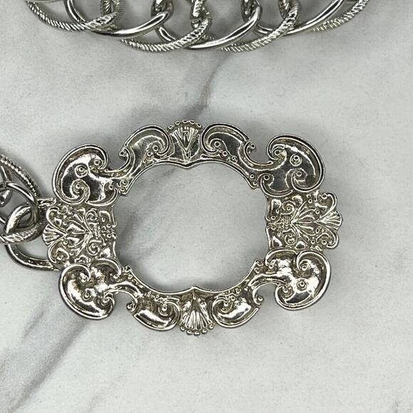 Silver Tone Open Buckle Tassel Metal Chain Link Belt One Size (OS) Y2K ✨ - Picture 2 of 12